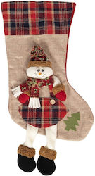 Fun World Christmas Decorative Beige Socks with Snowmen H50cm