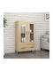 Living Room Display Cabinet Made of Particle Board with Windowed Brown 70x31x115cm