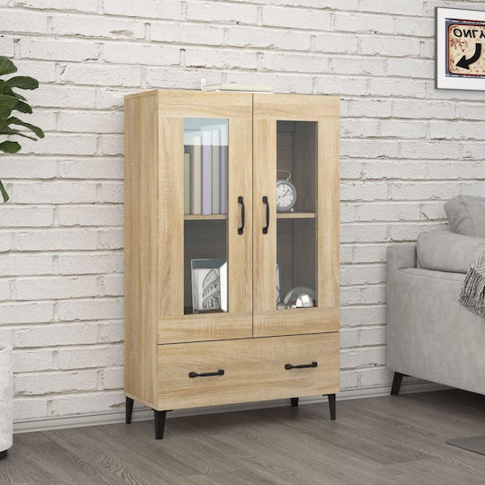 Living Room Display Cabinet Made of Particle Board with Windowed Brown 70x31x115cm