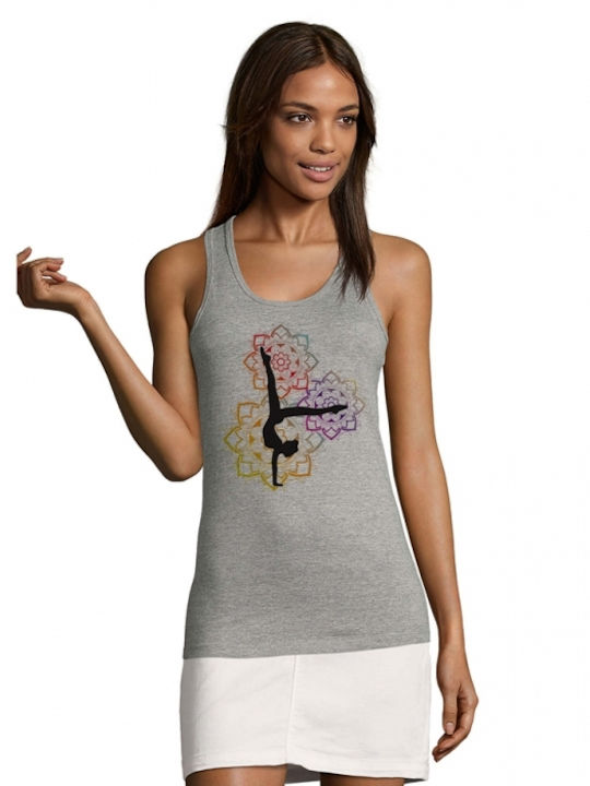 Γυναικείο αμάνικο μπλουζάκι με σχέδιο Yoga - Pilates 09 σε χρώμα γκρι