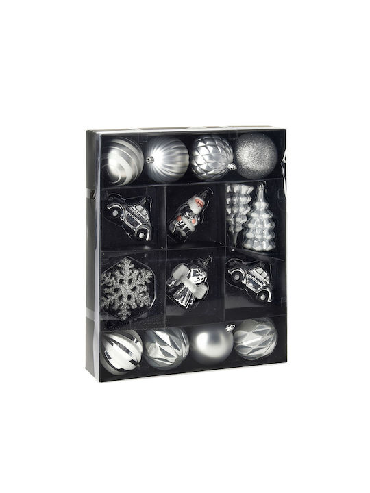 Hanging Ornament Mix Ornaments Silver 5x5cm Set 20pcs