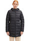 Women's Long Puffer Jacket for Winter with Hood Black