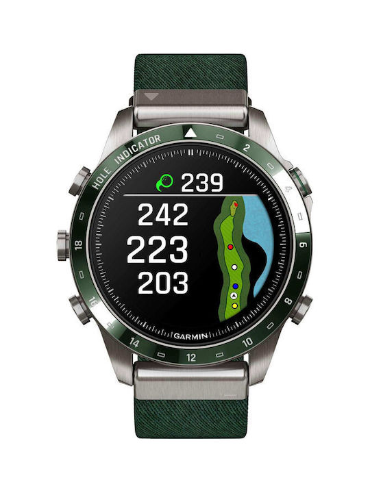 Garmin Ψηφιακό Ρολόι Χρονογράφος Μπαταρίας με Δερμάτινο Λουράκι σε Πράσινο χρώμα