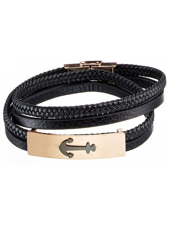 Sequoia Men's Steel Bracelet Men's Leather Bracelet Black N-00406R