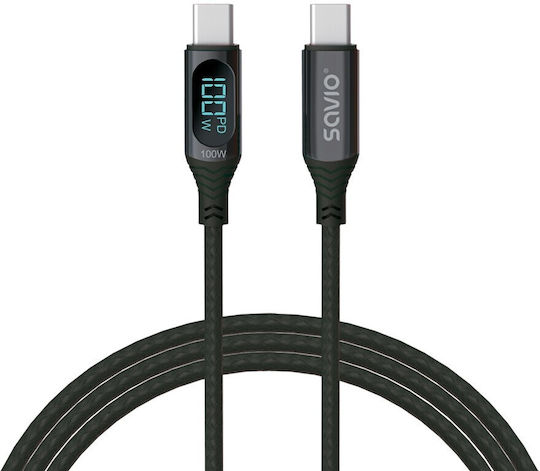 Savio USB 2.0 Cable USB-C Male - USB-C 100W Black 1m