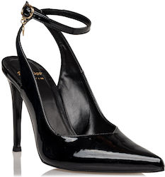 Envie Shoes Μυτερές Γόβες από Λουστρίνι με Λουράκι Μαύρες
