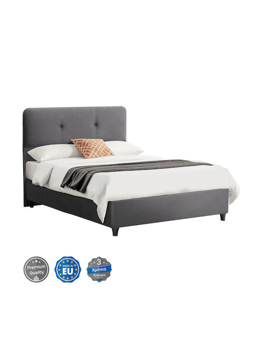 Dolores Semi-Double Fabric Upholstered Bed in Gray with Slats for Mattress 120x200cm
