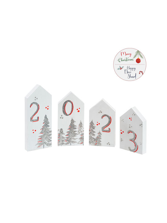Parisis Christmas Wooden Figure Sign White Composition 2023 4pcs
