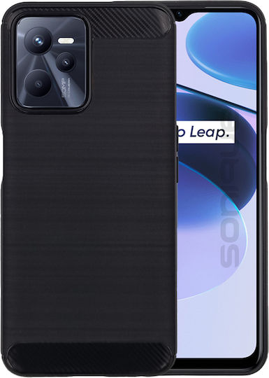 Sonique Brushed Carbon Umschlag Rückseite Silikon / Kunststoff Schwarz (Realme C35)