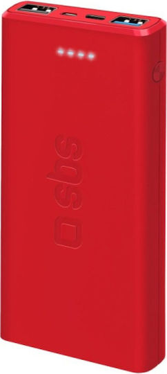 SBS Power Bank 10000mAh με 2 Θύρες USB-A και Θύρα USB-C Κόκκινο