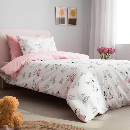 Vesta Home Cindy Kinderbettbezug Set Einzel mit Kissenbezug Baumwoll Rosa 170x240cm