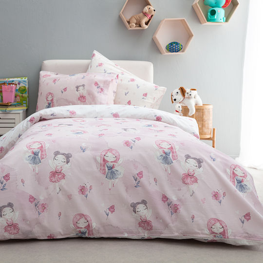 Vesta Home Σετ Παιδική Παπλωματοθήκη Μονή με Μαξιλαροθήκη Βαμβακερή Ροζ & Μωβ 170x240εκ.