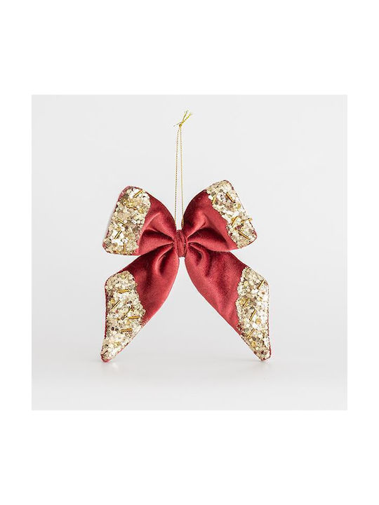 Hanging Bow Ornament Burgundy with Glitter 15x15cm