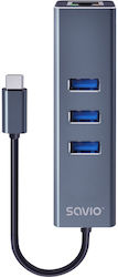 Savio AK-57 USB-Hub 3 Anschlüsse (USB-C) + LAN Savio AK-57 USB-Hub 3 Anschlüsse (USB-C) + LAN