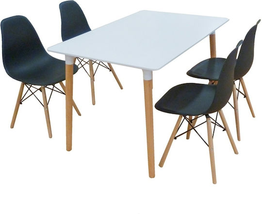 Τραπέζι Κουζίνας Loft με 4 Καρέκλες 120x80εκ. Black