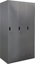 Earwen Metallic Galvanized Three-Door wardrobe with 3 Shelves 90x45x185cm