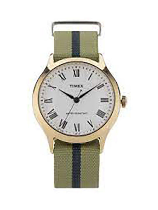 Timex Watch Battery with Green Fabric Strap