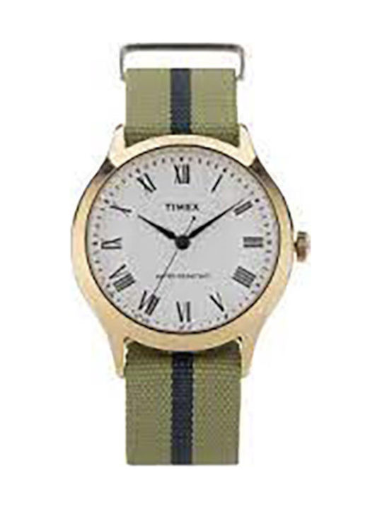 Timex Ανδρικό Ρολόι 35mm Μπαταρίας με Πράσινο Υφασμάτινο Λουράκι