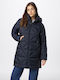 Women's Long Puffer Jacket for Winter with Hood Navy Blue