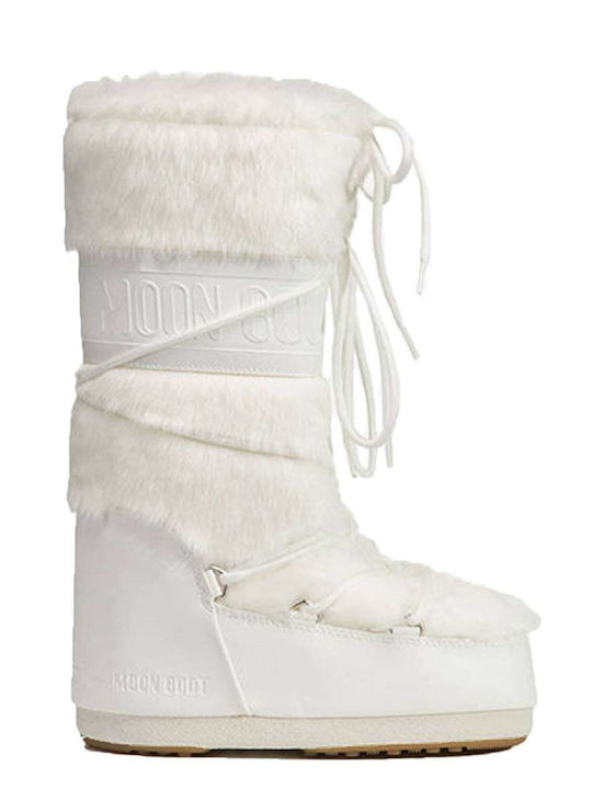 Moon Boot Icon Faux Γυναικείες Μπότες Χιονιού με Γούνα Λευκές