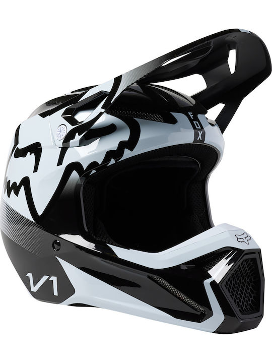 Fox V1 Leed Black / White Motorcycle Helmet Mot...