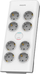 Philips Steckdosenleiste mit Überspannungsschutz 8 Steckdosen mit Schalter und Kabel 2m Weiß