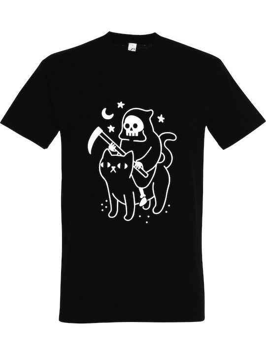 T-shirt Unisex " Death Rides A Cat " Black