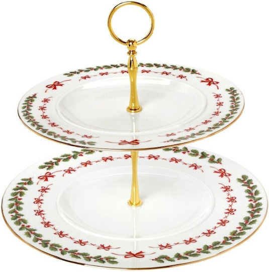 Cryspo Trio Porcelain Dessert Tower Stand with 2 Tiers Noel Beige