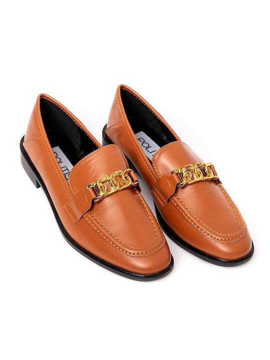 Taba flat leather moccasin with gold chain POLITIS