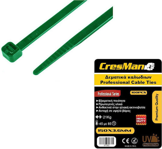 Cresman Cable Ties Plastic 150mm x 3.6mm in Green Color (100 pcs)