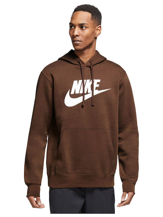 Nike Club Φούτερ με Κουκούλα Καφέ