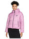 Nike Therma Fit Women's Short Puffer Jacket for Winter with Hood Pink