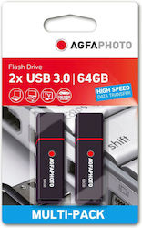 AgfaPhoto 2-pack 64GB USB 3.0 Stick Negru