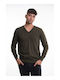 Bellissimo Men's Long Sleeve Sweater with V-Neck Khaki