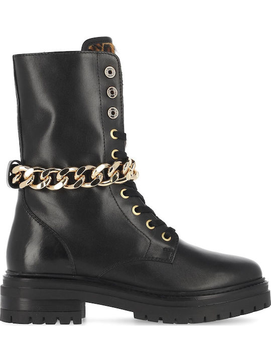 Leder Stiefeletten Damen Schwarz