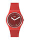 Swatch Wela Γυναικείο Ρολόι 34mm Μπαταρίας με Κόκκινο Καουτσούκ Λουράκι