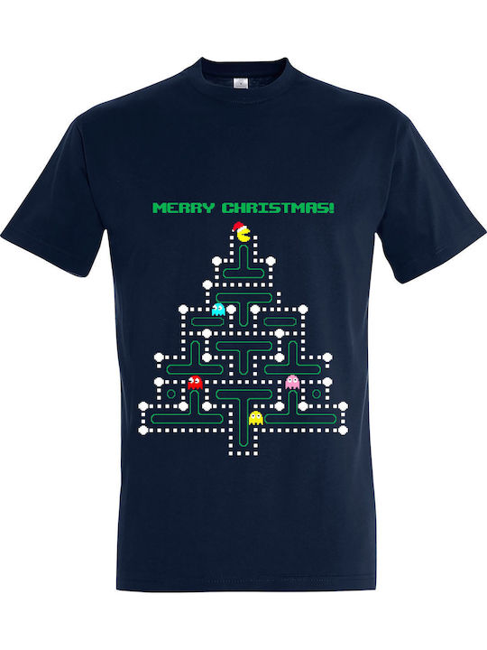 T-shirt Unisex " Ugly Christmas T-shirt Pacman " French Navy