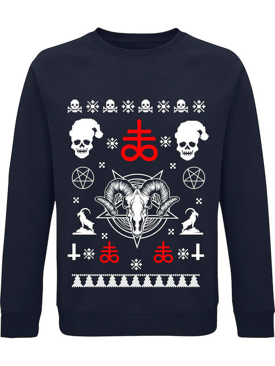 Sweatshirt Unisex Organic " Ugly Christmas Sweater Satanica Christmas " French Navy
