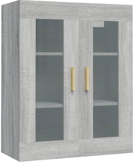 Wand Vitrine Wohnzimmer aus Spanplatte mit Verglasung Grau 69.5x34x90cm