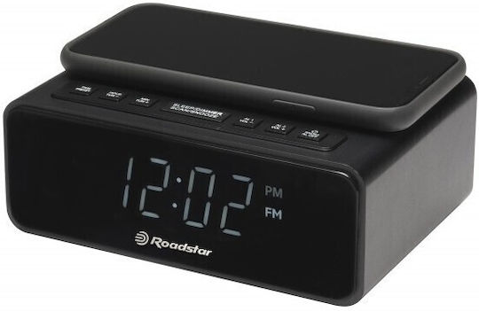 Roadstar Tischuhr Digital mit Wecker, Tischradio und Kabellosem Aufladen Weiß CLR-700QI