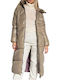 Hilla Women's Long Puffer Jacket for Winter with Hood Elephant Grey