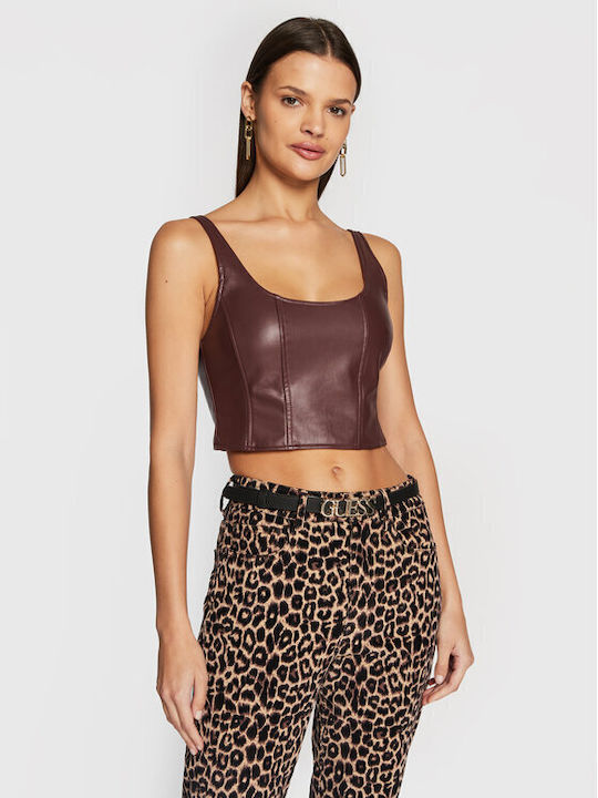 Guess Women's Crop Top Sleeveless Burgundy