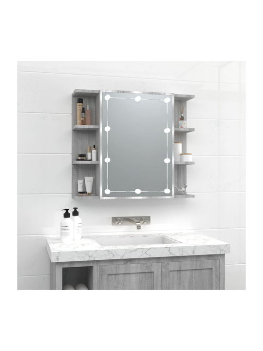 vidaXL Rectangular Bathroom Mirror Led made of Particle Board with Shelf & Cabinet 60x70cm Gray