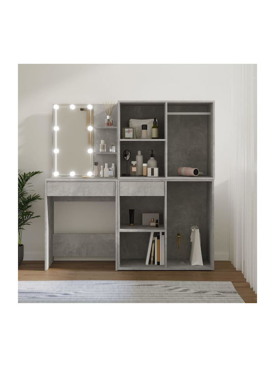 Masută De Toaletă De Podea Din Lemn Gri Beton Cu Oglindă 60x40x140cm
