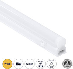 GloboStar Φωτιστικό Πάγκου Κουζίνας Tubo LED 18W Θερμό Λευκό με Διακόπτη Μ120xΒ2.2xΥ3.5εκ.