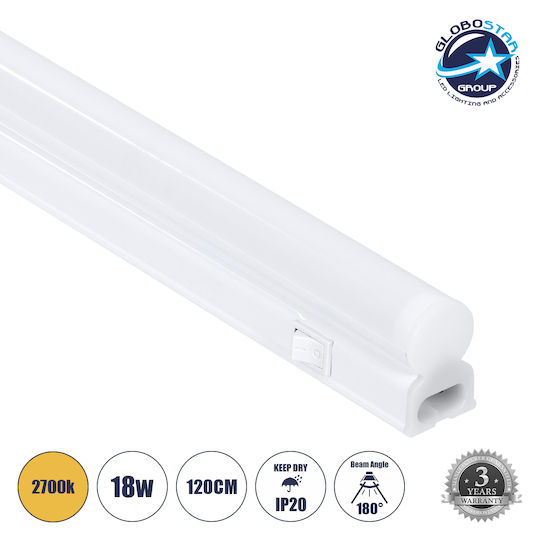 GloboStar Tubo Under-Cabinet LED Light 18W Warm White with Switch L120xD2.2xH3.5cm