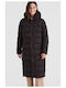 Women's Long Puffer Jacket for Winter with Hood Black