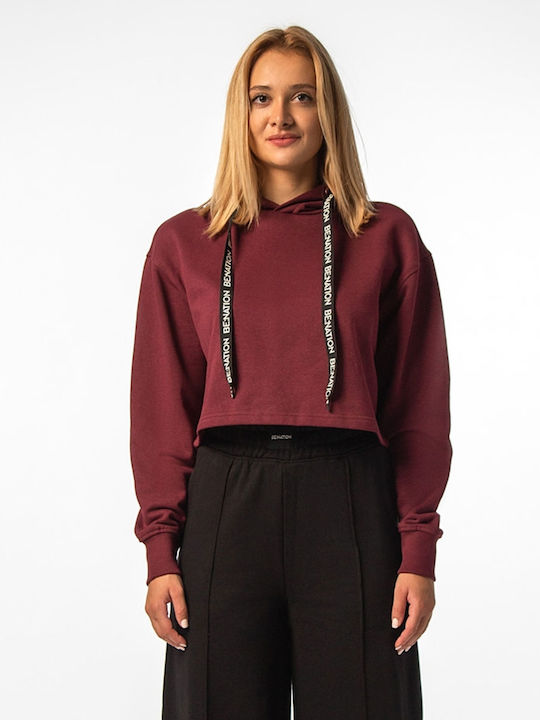 Be:Nation Women's Cropped Hooded Sweatshirt Burgundy