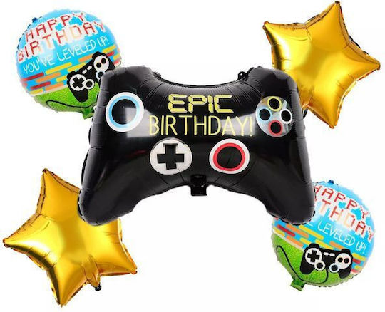 Σετ 5 Μπαλόνια Στρογγυλό Γενεθλίων Fortnite Foil Χρυσά Video Games 45εκ.