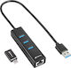 Sharkoon Hub 4 Porturi USB 3.2 Cu Conectare USB-A USB-C Ethernet